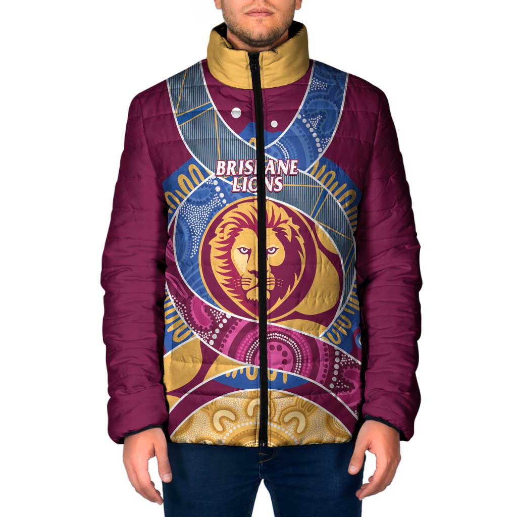 Brisbane Lions Football Custom Padded Jacket Premiers Proud Aboriginal Art - Aussie Hoodie