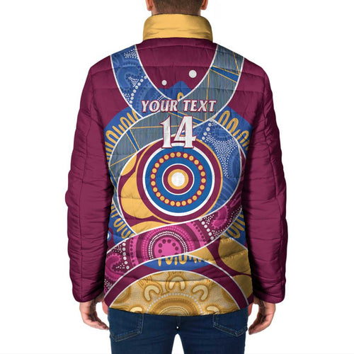 Brisbane Lions Football Custom Padded Jacket Premiers Proud Aboriginal Art - Aussie Hoodie