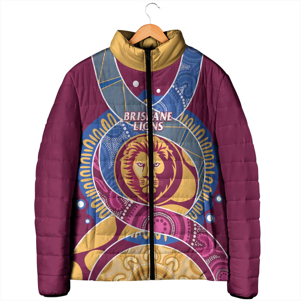 Brisbane Lions Football Custom Padded Jacket Premiers Proud Aboriginal Art - Aussie Hoodie