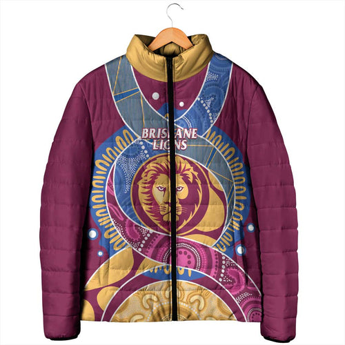 Brisbane Lions Football Custom Padded Jacket Premiers Proud Aboriginal Art - Aussie Hoodie