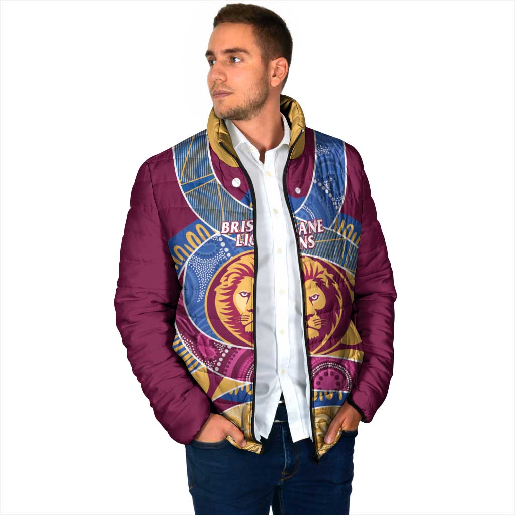 Brisbane Lions Football Custom Padded Jacket Premiers Proud Aboriginal Art - Aussie Hoodie