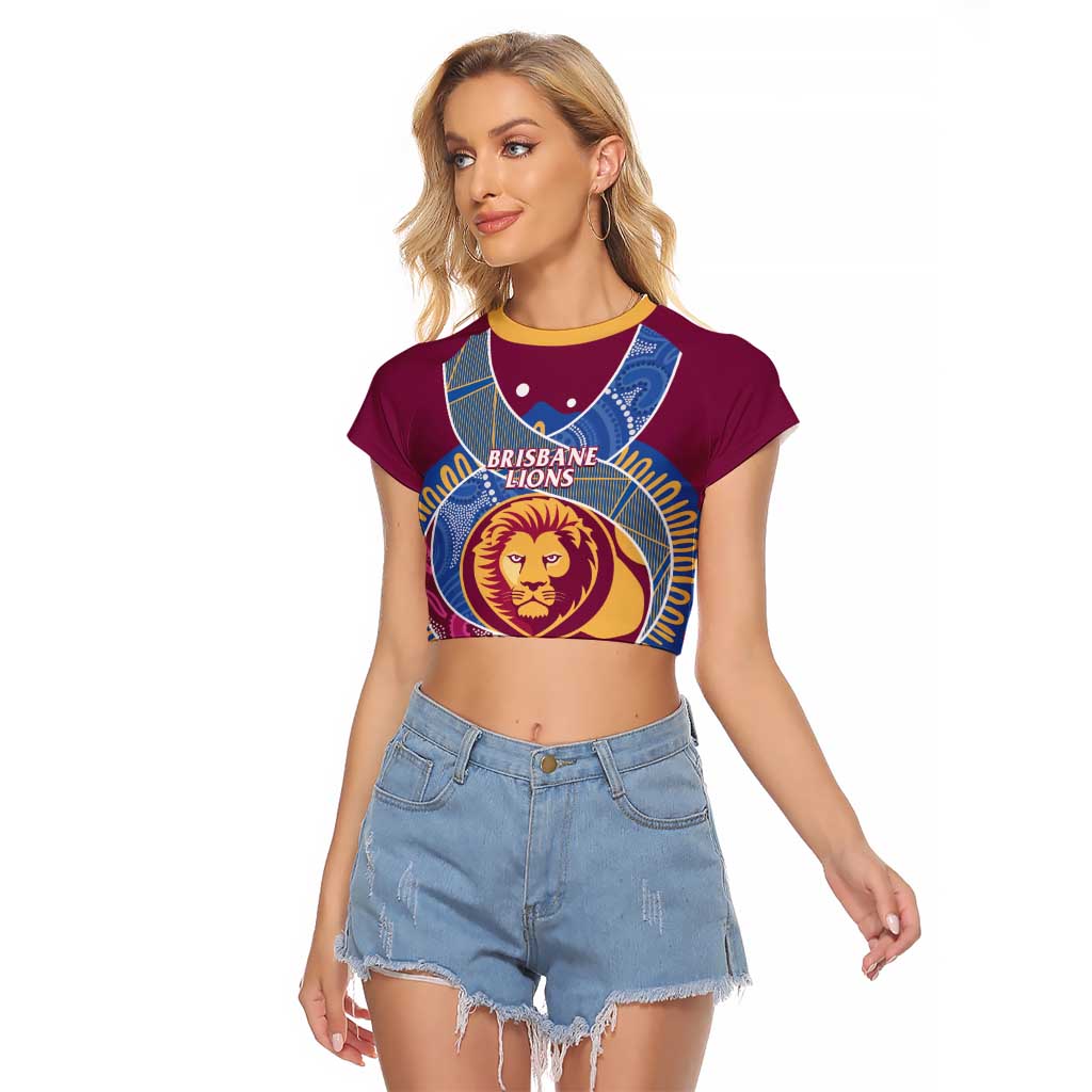 Brisbane Lions Football Custom Raglan Cropped T Shirt Premiers Proud Aboriginal Art - Aussie Hoodie