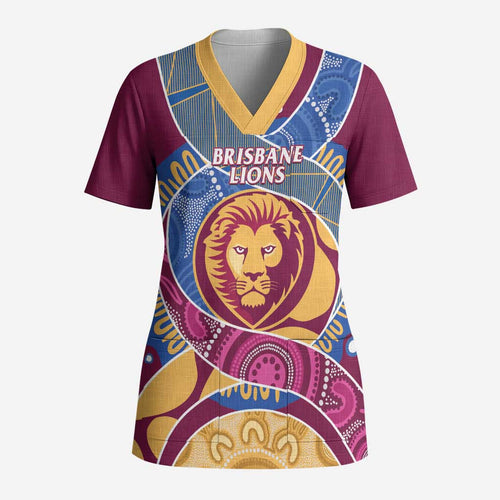 Brisbane Lions Football Custom Scrub Top Premiers Proud Aboriginal Art - Aussie Hoodie