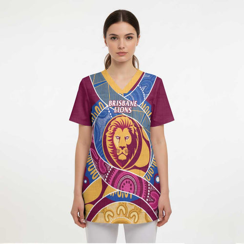 Brisbane Lions Football Custom Scrub Top Premiers Proud Aboriginal Art - Aussie Hoodie