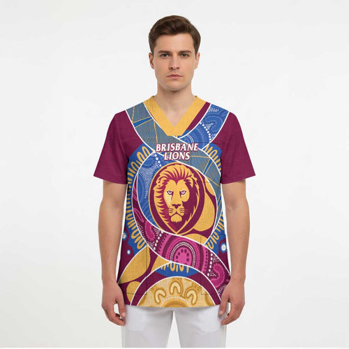 Brisbane Lions Football Custom Scrub Top Premiers Proud Aboriginal Art - Aussie Hoodie