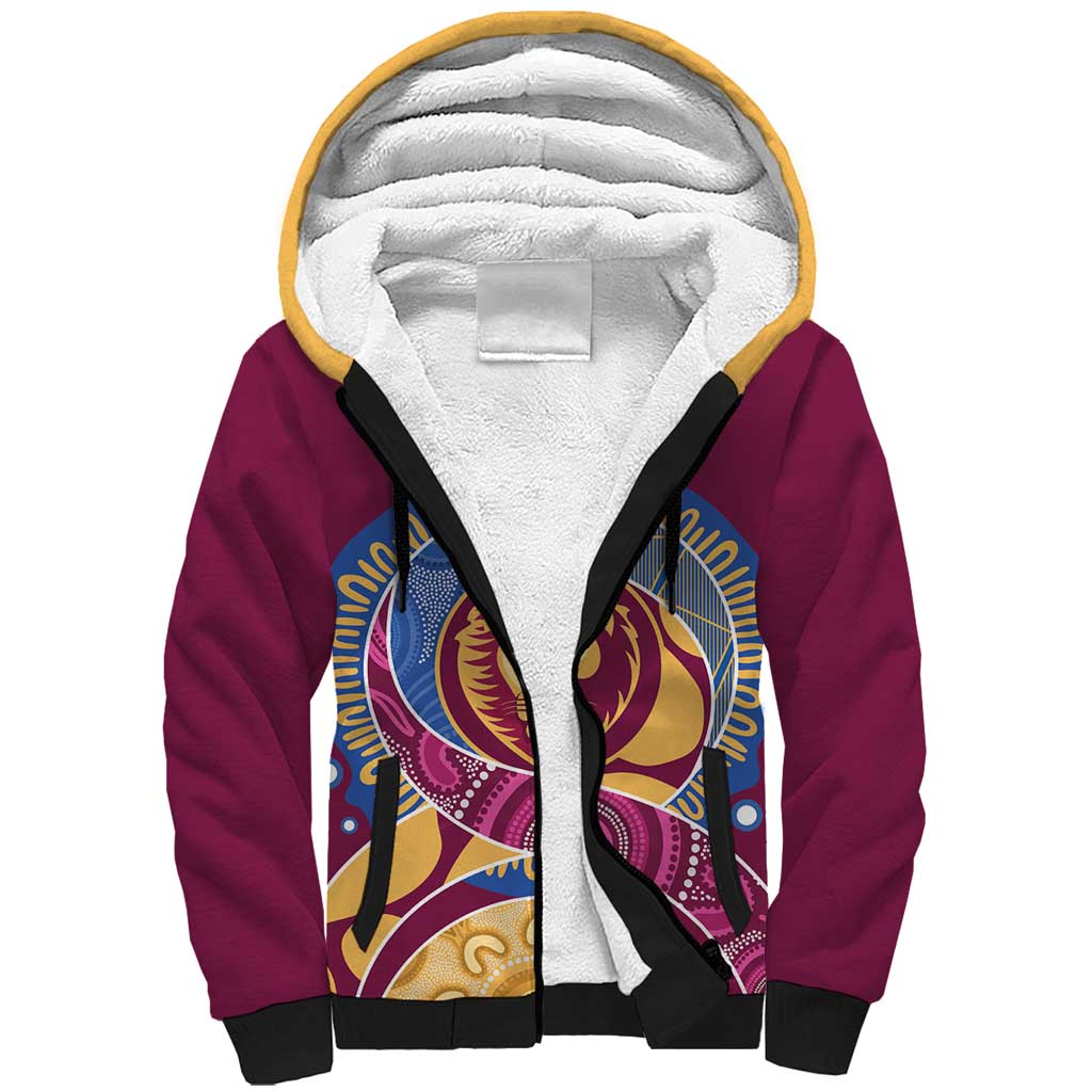 Brisbane Lions Football Custom Sherpa Hoodie Premiers Proud Aboriginal Art - Aussie Hoodie