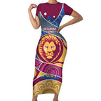 Brisbane Lions Football Custom Short Sleeve Bodycon Dress Premiers Proud Aboriginal Art - Aussie Hoodie