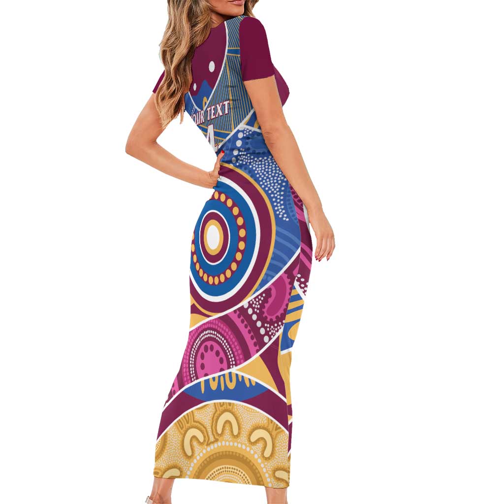 Brisbane Lions Football Custom Short Sleeve Bodycon Dress Premiers Proud Aboriginal Art - Aussie Hoodie