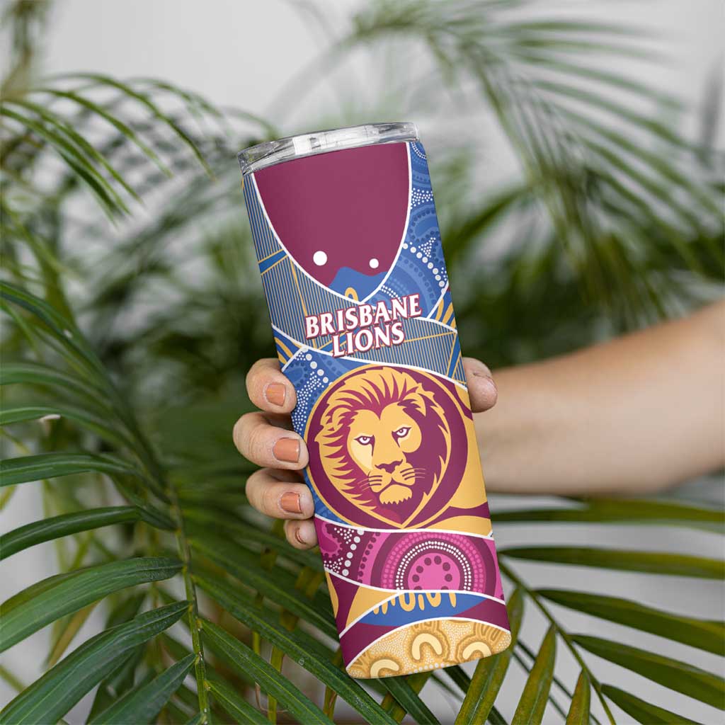 Brisbane Lions Football Custom Skinny Tumbler Premiers Proud Aboriginal Art - Aussie Hoodie