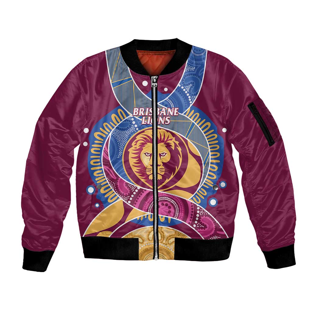 Brisbane Lions Football Custom Sleeve Zip Bomber Jacket Premiers Proud Aboriginal Art - Aussie Hoodie