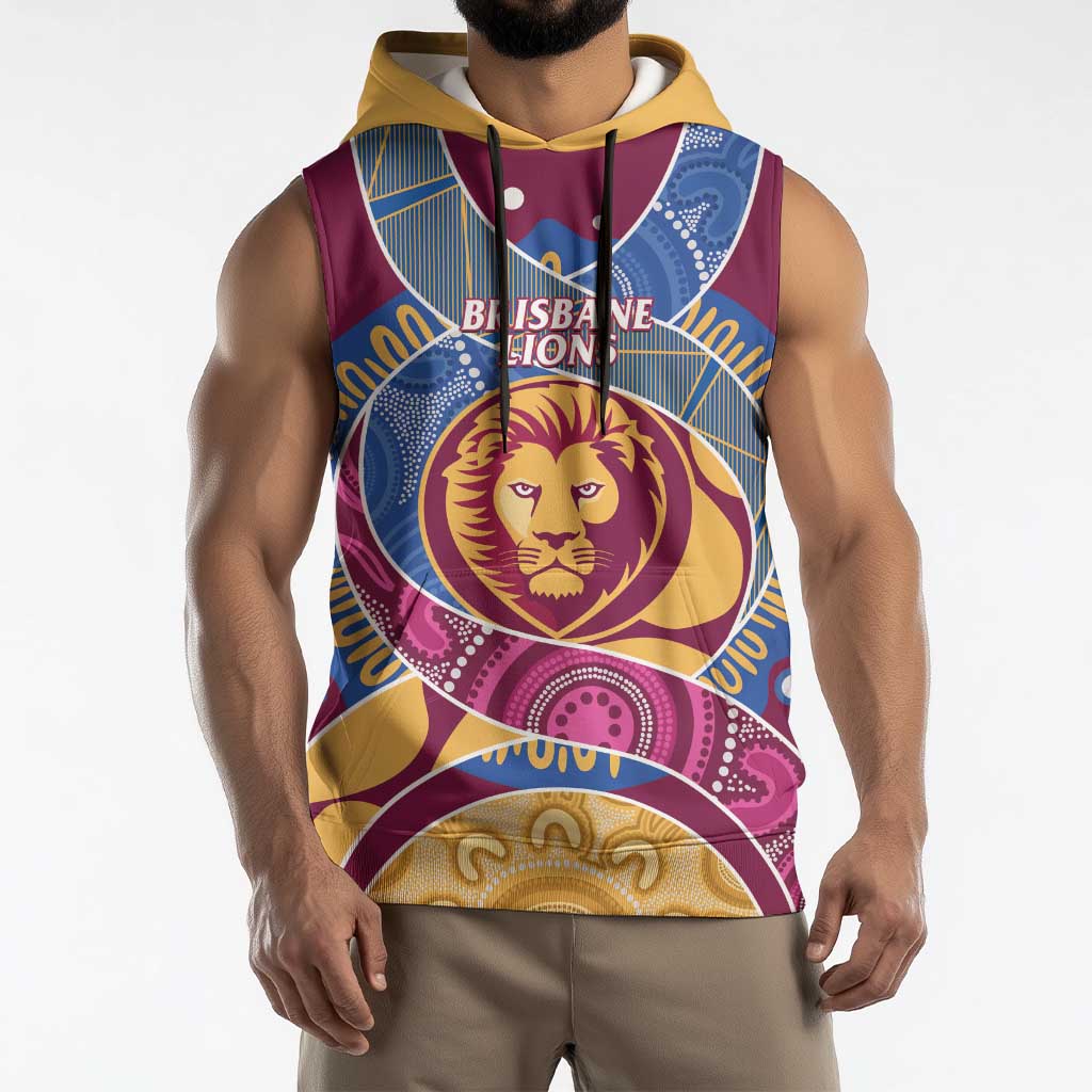 Brisbane Lions Football Custom Sleeveless Hoodie Premiers Proud Aboriginal Art - Aussie Hoodie