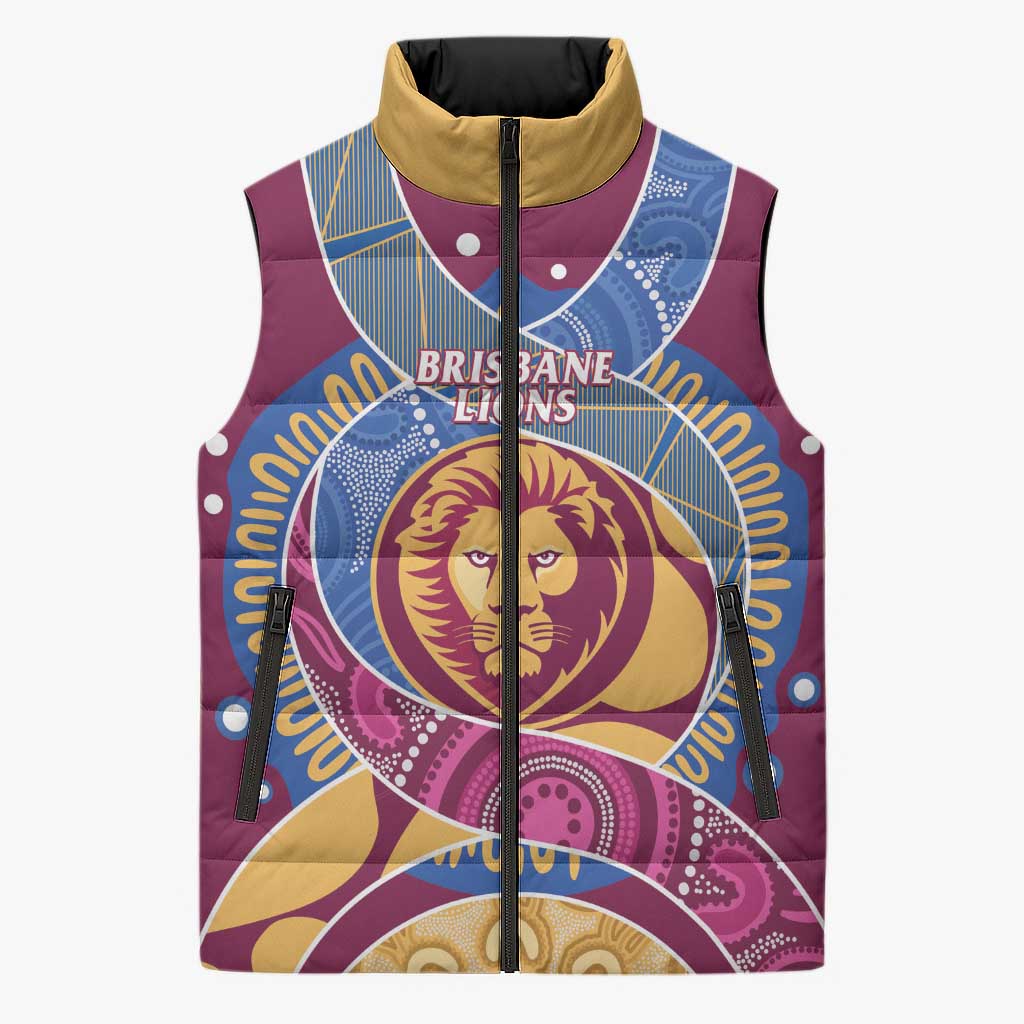 Brisbane Lions Football Custom Sleeveless Puffer Jacket Premiers Proud Aboriginal Art - Aussie Hoodie