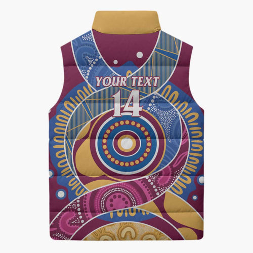 Brisbane Lions Football Custom Sleeveless Puffer Jacket Premiers Proud Aboriginal Art - Aussie Hoodie