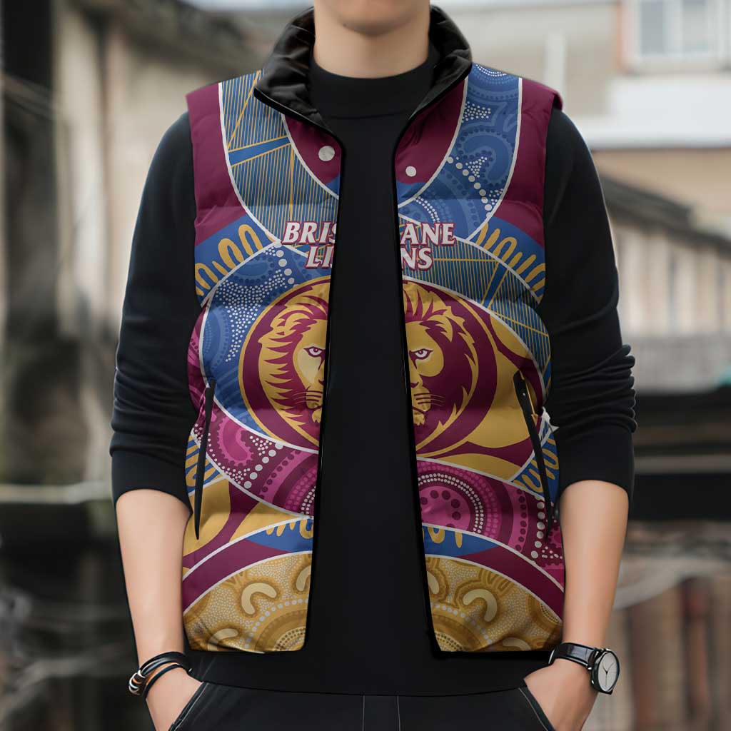 Brisbane Lions Football Custom Sleeveless Puffer Jacket Premiers Proud Aboriginal Art - Aussie Hoodie