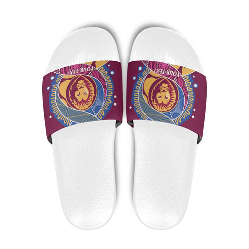 Brisbane Lions Football Custom Slide Sandals Premiers Proud Aboriginal Art - Aussie Hoodie