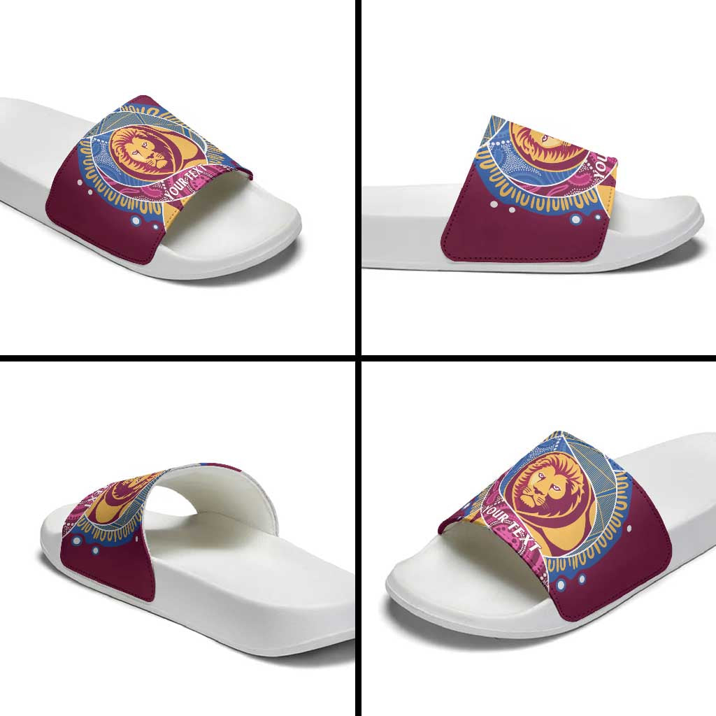 Brisbane Lions Football Custom Slide Sandals Premiers Proud Aboriginal Art - Aussie Hoodie