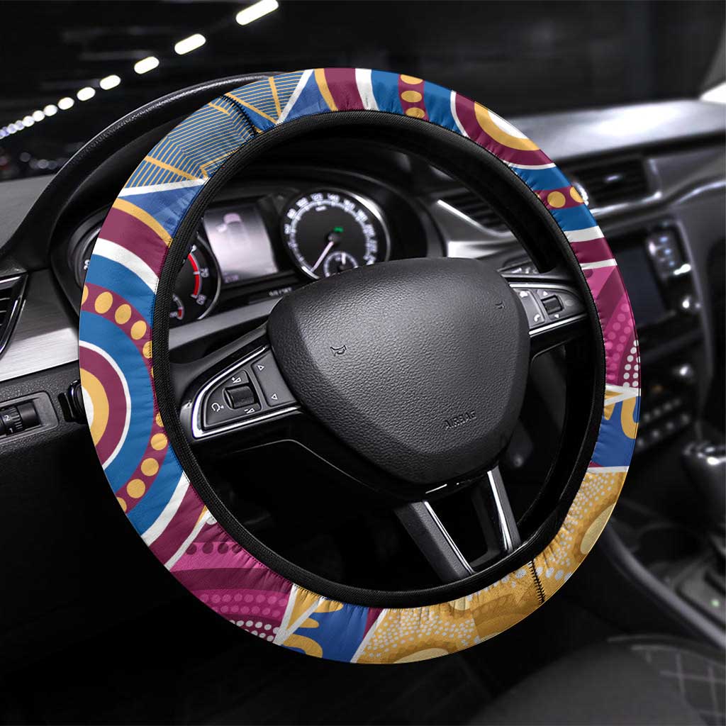 Brisbane Lions Football Steering Wheel Cover Premiers Proud Aboriginal Art - Aussie Hoodie