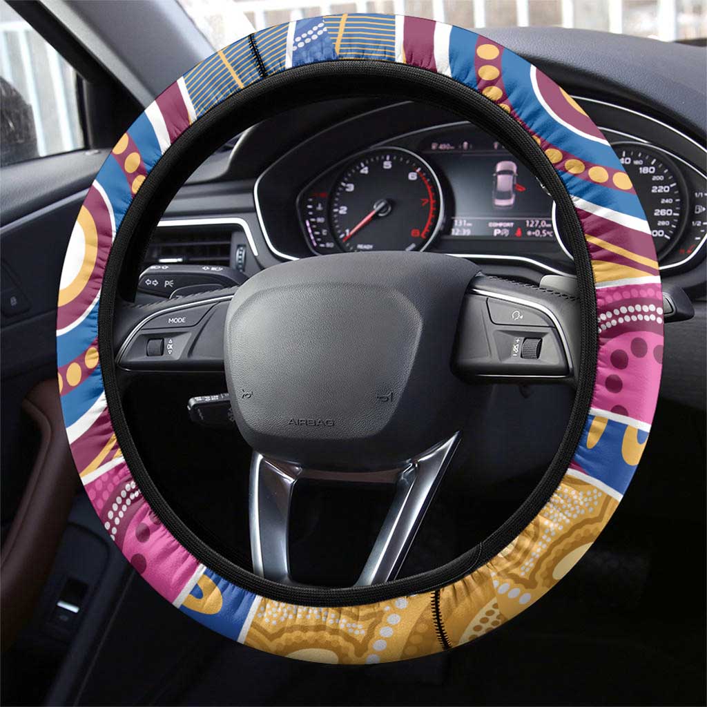 Brisbane Lions Football Steering Wheel Cover Premiers Proud Aboriginal Art - Aussie Hoodie