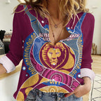 Brisbane Lions Football Custom Women Casual Shirt Premiers Proud Aboriginal Art - Aussie Hoodie