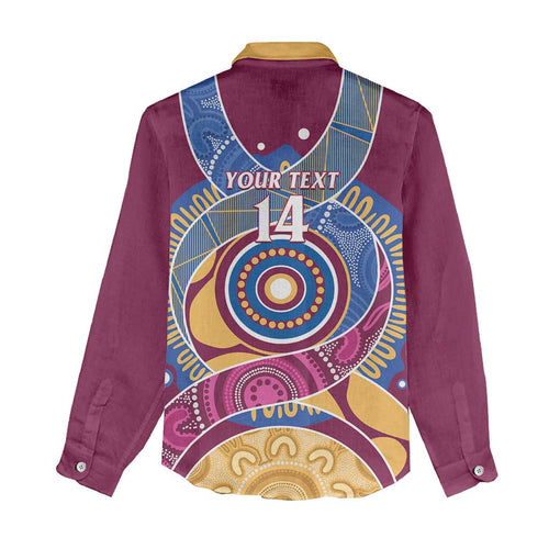 Brisbane Lions Football Custom Women Casual Shirt Premiers Proud Aboriginal Art - Aussie Hoodie