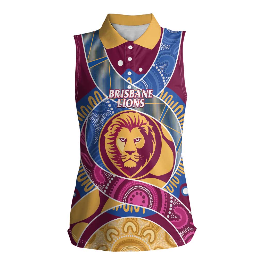 Brisbane Lions Football Custom Women Sleeveless Polo Shirt Premiers Proud Aboriginal Art - Aussie Hoodie