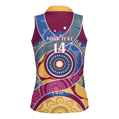 Brisbane Lions Football Custom Women Sleeveless Polo Shirt Premiers Proud Aboriginal Art - Aussie Hoodie