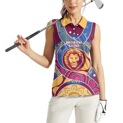 Brisbane Lions Football Custom Women Sleeveless Polo Shirt Premiers Proud Aboriginal Art - Aussie Hoodie