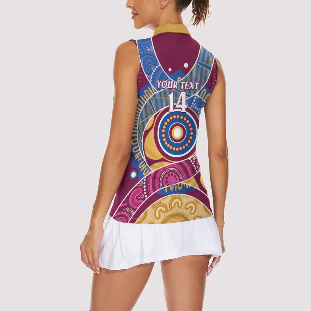 Brisbane Lions Football Custom Women Sleeveless Polo Shirt Premiers Proud Aboriginal Art - Aussie Hoodie