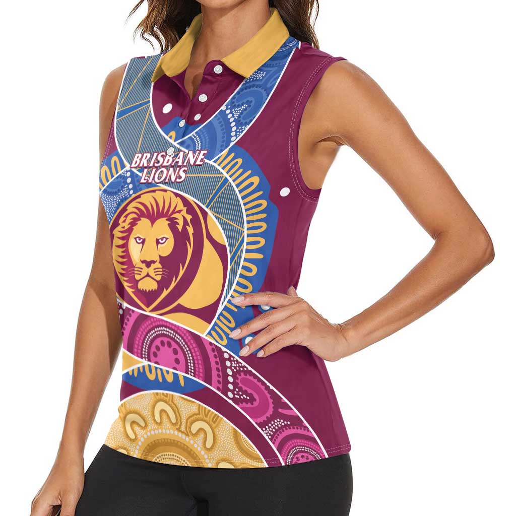 Brisbane Lions Football Custom Women Sleeveless Polo Shirt Premiers Proud Aboriginal Art - Aussie Hoodie