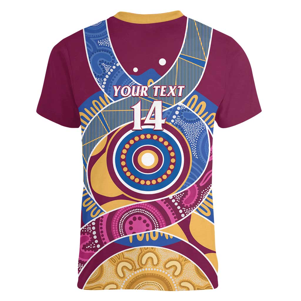 Brisbane Lions Football Custom Women V-Neck T-Shirt Premiers Proud Aboriginal Art - Aussie Hoodie