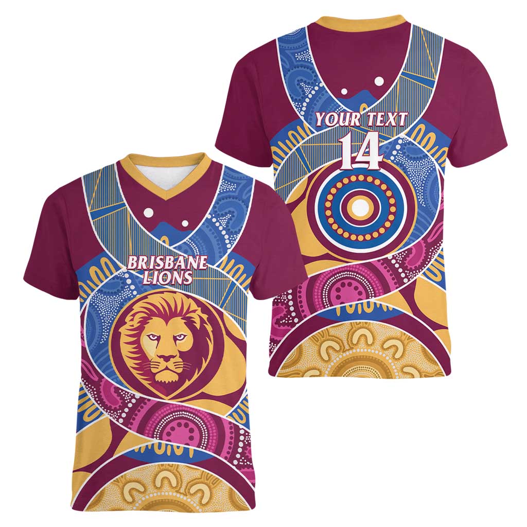 Brisbane Lions Football Custom Women V-Neck T-Shirt Premiers Proud Aboriginal Art - Aussie Hoodie