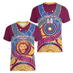 Brisbane Lions Football Custom Women V-Neck T-Shirt Premiers Proud Aboriginal Art - Aussie Hoodie