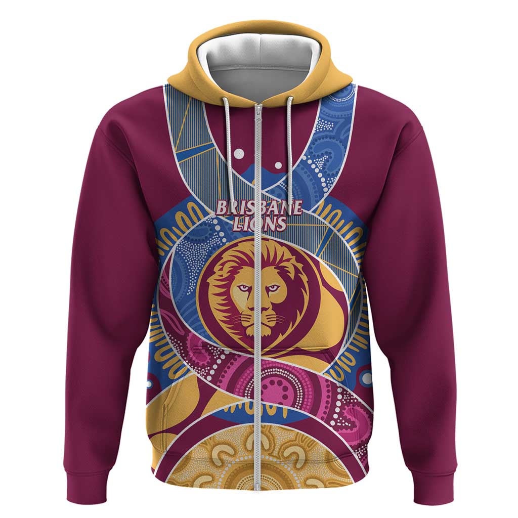 Brisbane Lions Football Custom Zip Hoodie Premiers Proud Aboriginal Art - Aussie Hoodie
