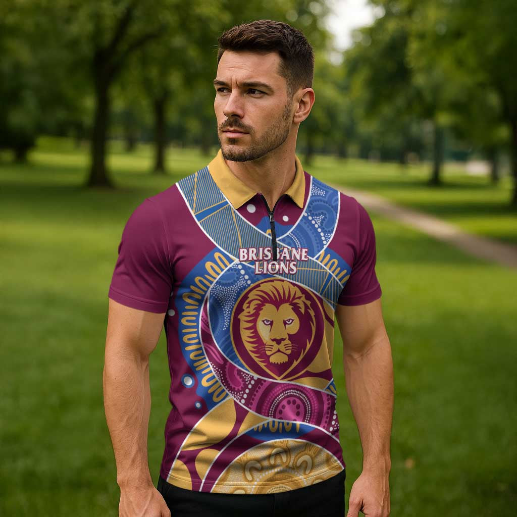 Brisbane Lions Football Custom Zipper Polo Shirt Premiers Proud Aboriginal Art - Aussie Hoodie