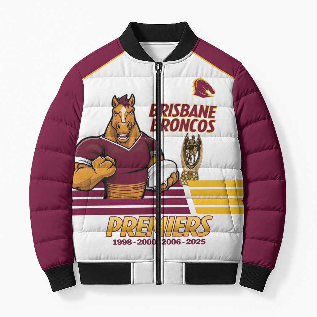 Brisbane Broncos Rugby Personalised Bomber Puffer Jacket NRL 4th Premiers Proud - Aussie Hoodie