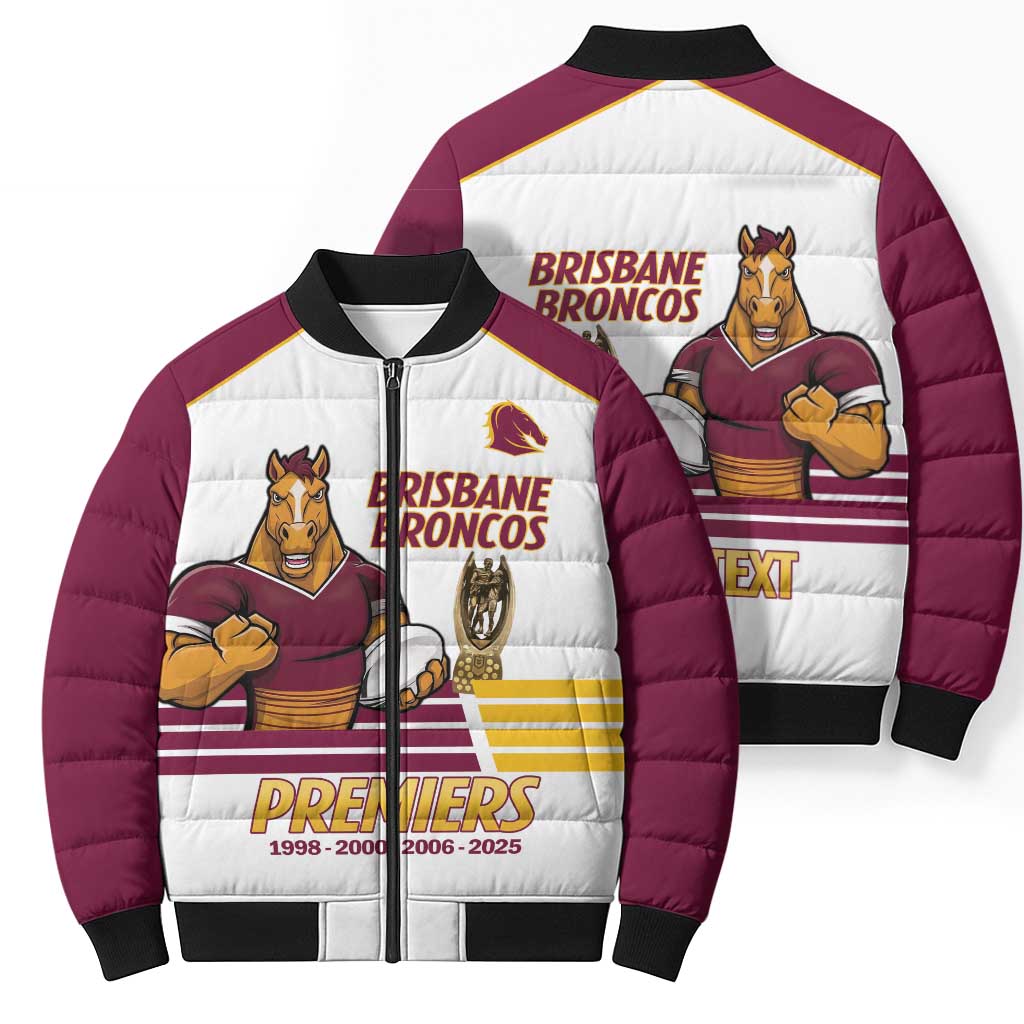 Brisbane Broncos Rugby Personalised Bomber Puffer Jacket NRL 4th Premiers Proud - Aussie Hoodie