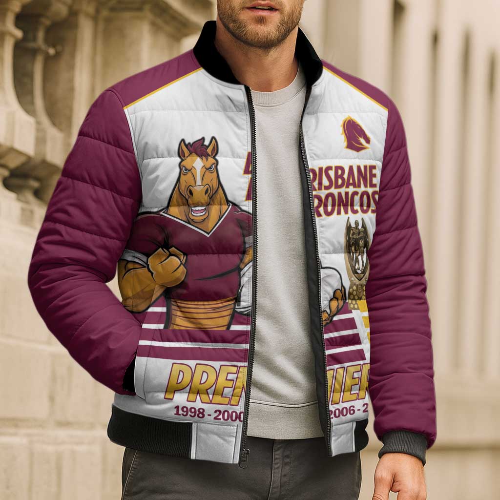 Brisbane Broncos Rugby Personalised Bomber Puffer Jacket NRL 4th Premiers Proud - Aussie Hoodie