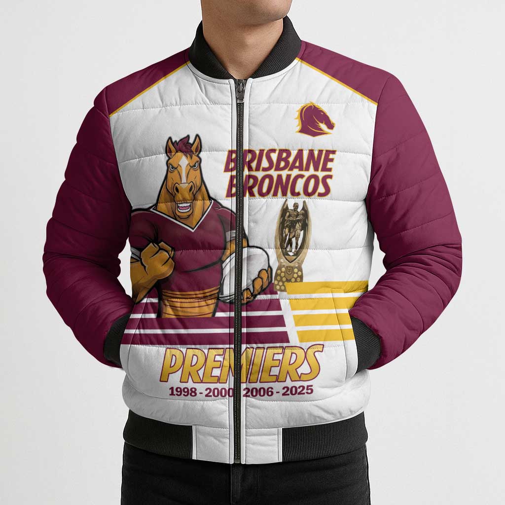 Brisbane Broncos Rugby Personalised Bomber Puffer Jacket NRL 4th Premiers Proud - Aussie Hoodie