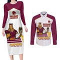 Brisbane Broncos Rugby Personalised Couples Matching Long Sleeve Bodycon Dress and Long Sleeve Button Shirt NRL 4th Premiers Proud - Aussie Hoodie