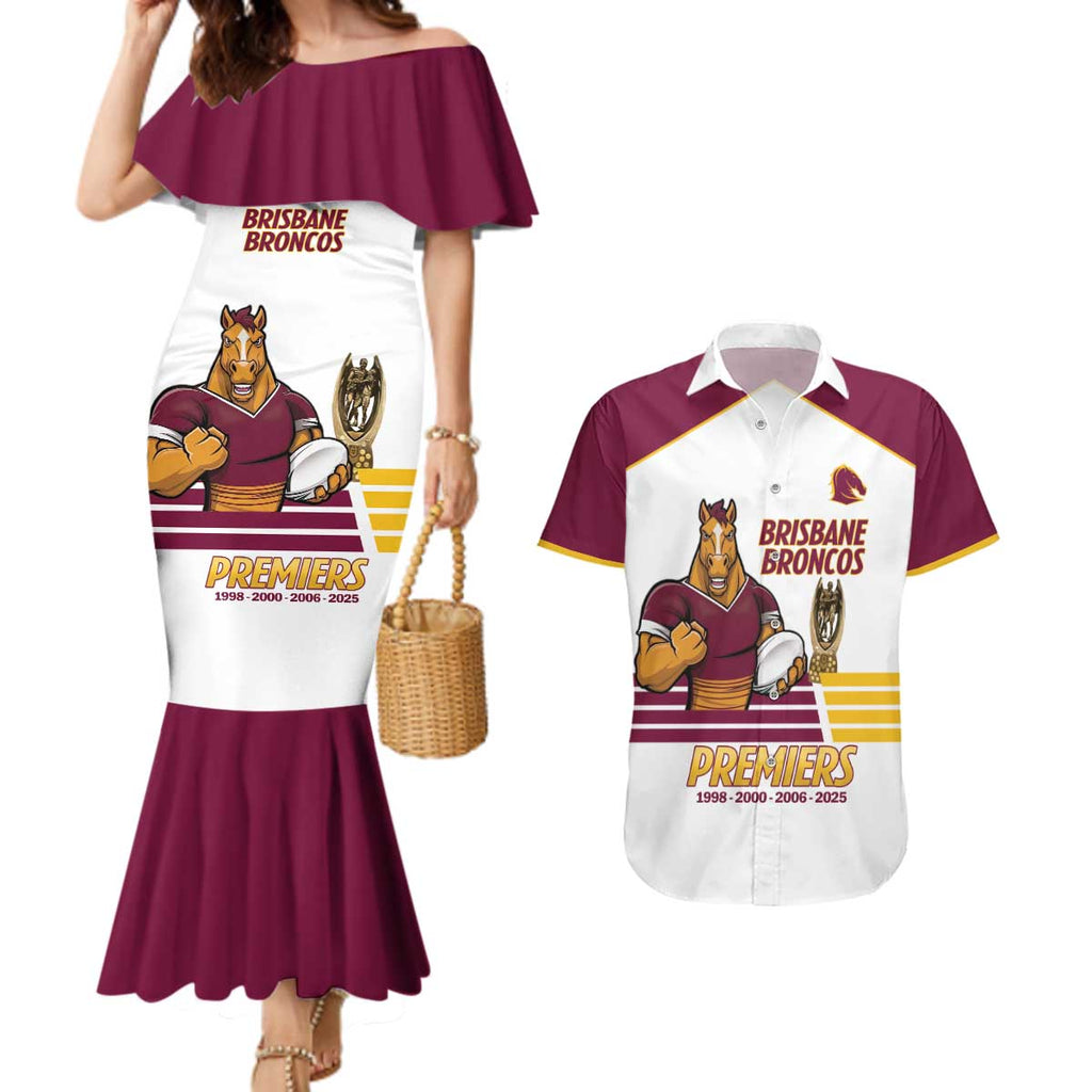 Brisbane Broncos Rugby Personalised Couples Matching Mermaid Dress and Hawaiian Shirt NRL 4th Premiers Proud - Aussie Hoodie