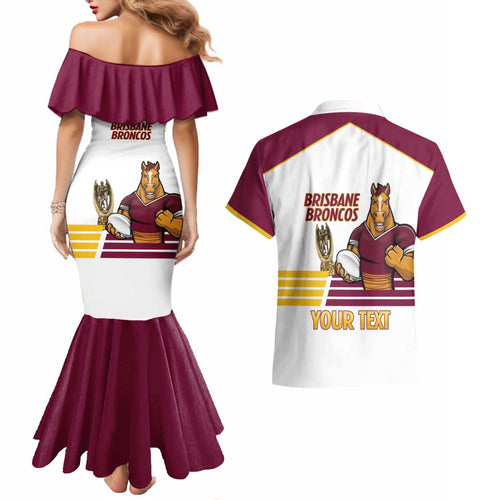 Brisbane Broncos Rugby Personalised Couples Matching Mermaid Dress and Hawaiian Shirt NRL 4th Premiers Proud - Aussie Hoodie