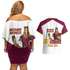 Brisbane Broncos Rugby Personalised Couples Matching Off Shoulder Short Dress and Hawaiian Shirt NRL 4th Premiers Proud - Aussie Hoodie