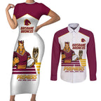 Brisbane Broncos Rugby Personalised Couples Matching Short Sleeve Bodycon Dress and Long Sleeve Button Shirt NRL 4th Premiers Proud - Aussie Hoodie