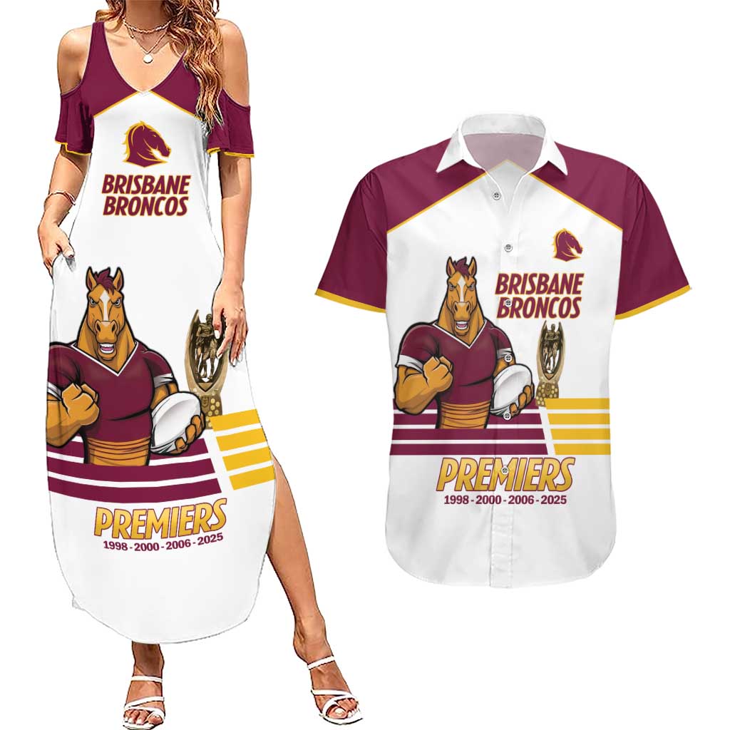 Brisbane Broncos Rugby Personalised Couples Matching Summer Maxi Dress and Hawaiian Shirt NRL 4th Premiers Proud - Aussie Hoodie