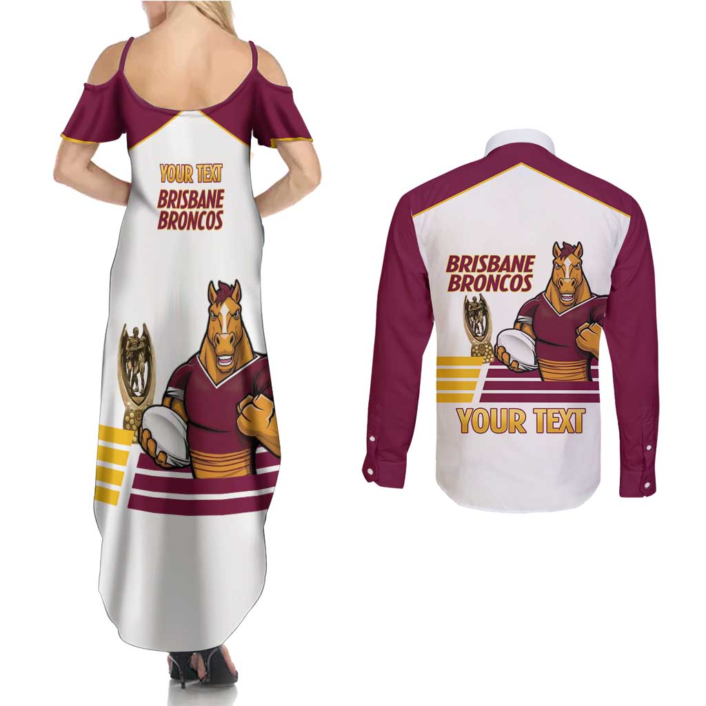 Brisbane Broncos Rugby Personalised Couples Matching Summer Maxi Dress and Long Sleeve Button Shirt NRL 4th Premiers Proud - Aussie Hoodie