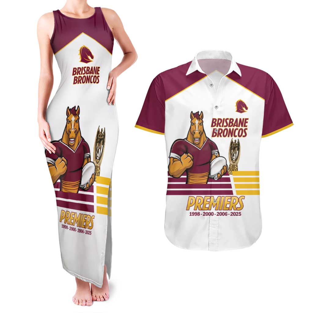 Brisbane Broncos Rugby Personalised Couples Matching Tank Maxi Dress and Hawaiian Shirt NRL 4th Premiers Proud - Aussie Hoodie
