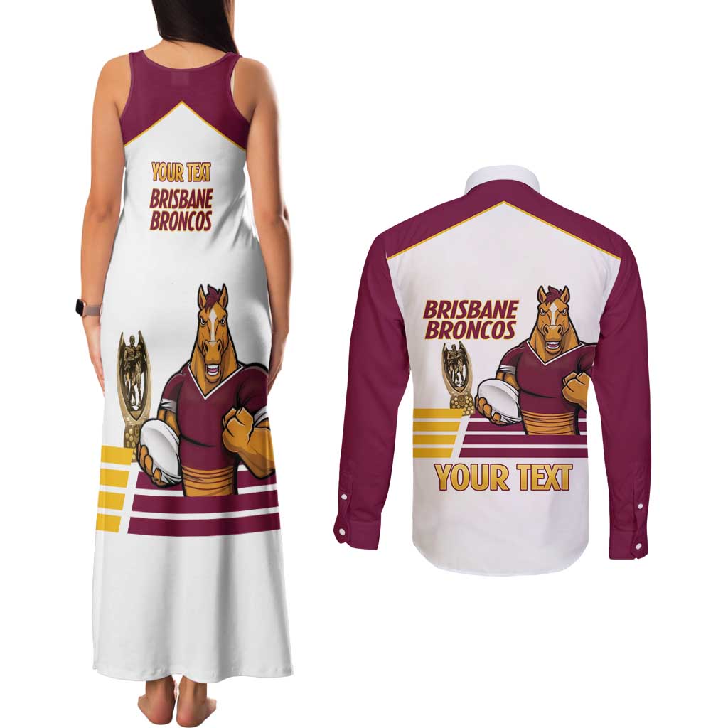 Brisbane Broncos Rugby Personalised Couples Matching Tank Maxi Dress and Long Sleeve Button Shirt NRL 4th Premiers Proud - Aussie Hoodie