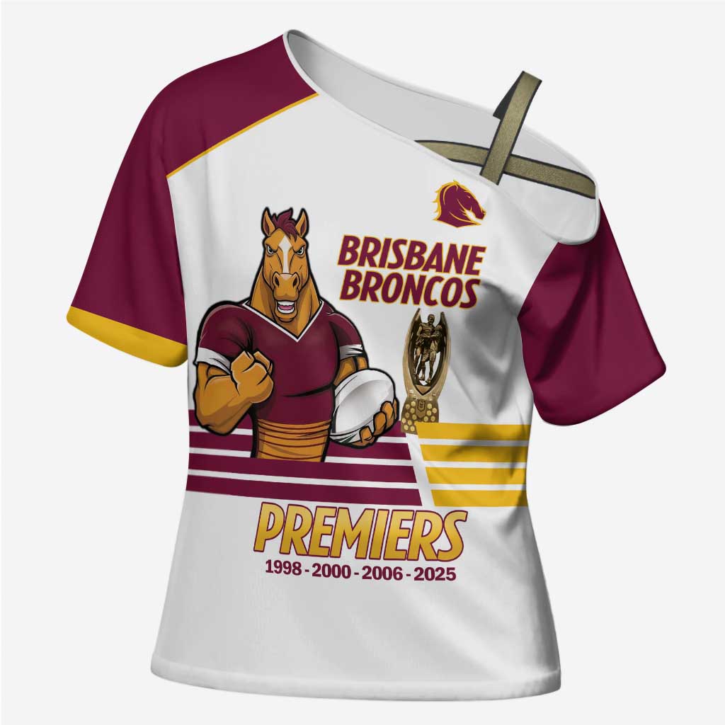 Brisbane Broncos Rugby Personalised Cross Shoulder Shirt NRL 4th Premiers Proud - Aussie Hoodie