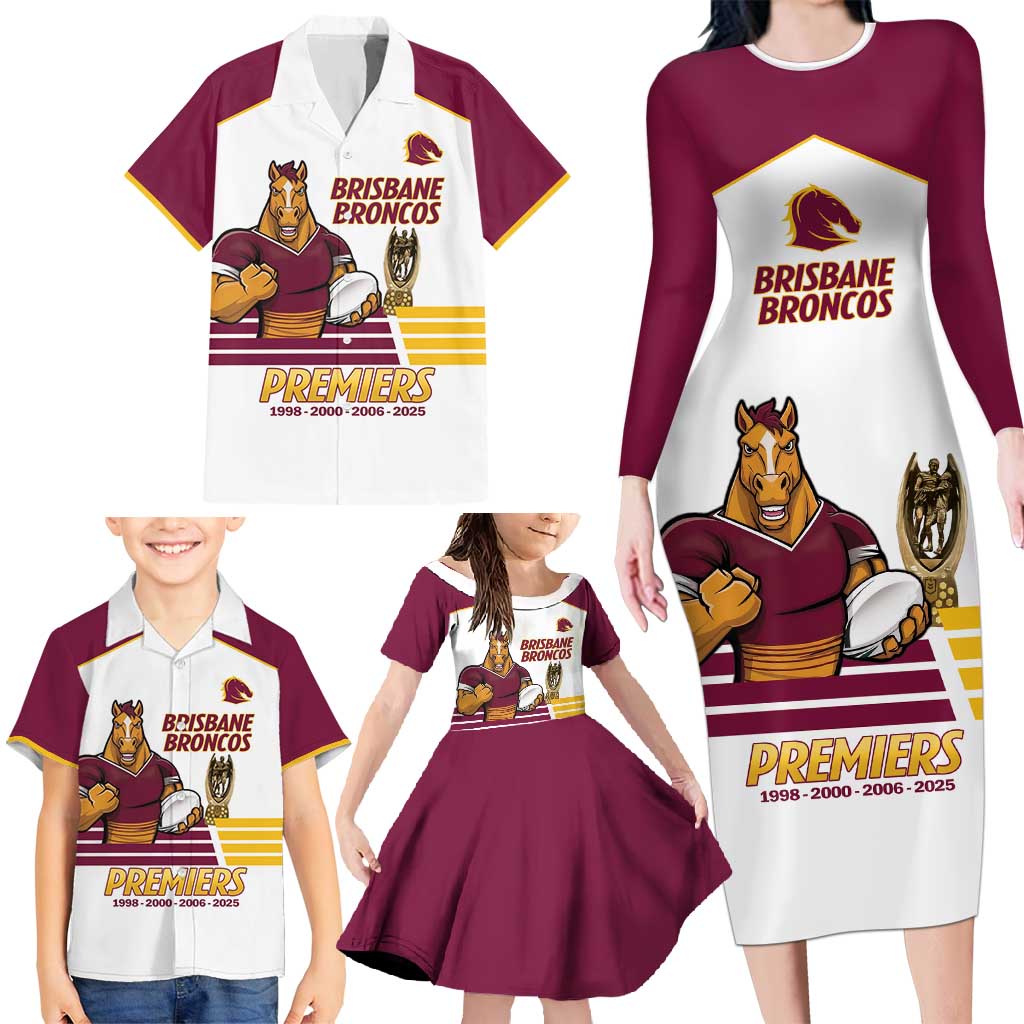 Brisbane Broncos Rugby Personalised Family Matching Long Sleeve Bodycon Dress and Hawaiian Shirt NRL 4th Premiers Proud - Aussie Hoodie