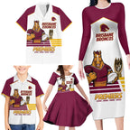 Brisbane Broncos Rugby Personalised Family Matching Long Sleeve Bodycon Dress and Hawaiian Shirt NRL 4th Premiers Proud - Aussie Hoodie